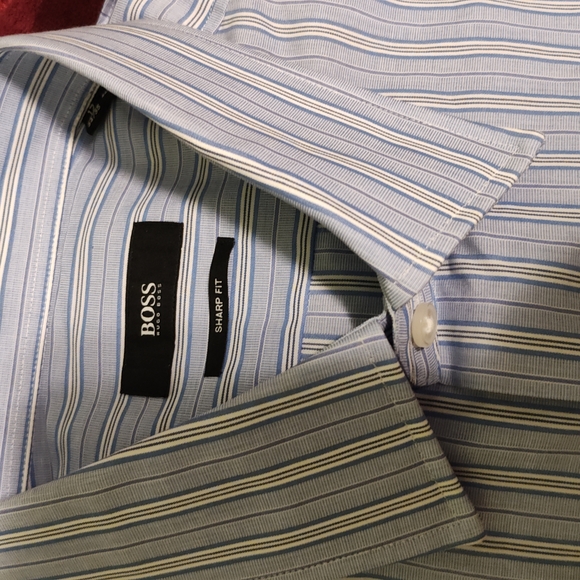 Hugo Boss Men's Blue and White Striped Dress Shirt Hugo Boss Men's Blue and White Striped Dress Shirt